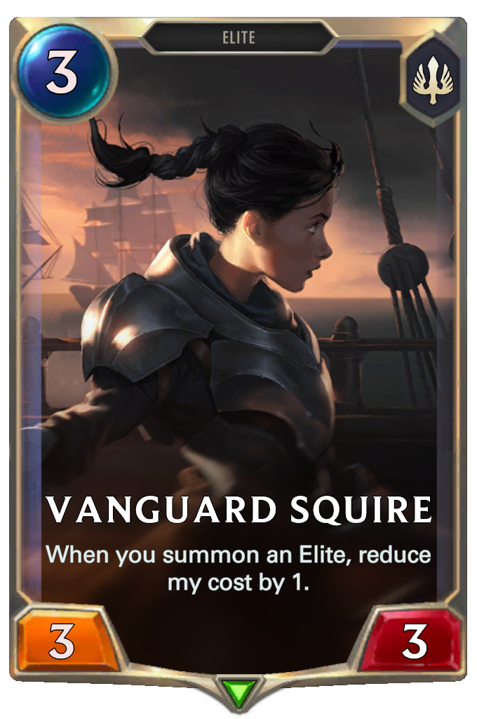 Vanguard Squire. When you summon an Elite, reduce my cost by 1.