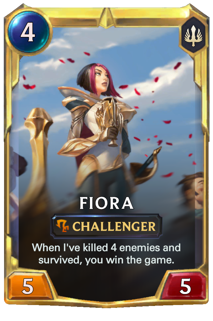 Fiora. When I've killed 4 enemies and survived, you win the game.