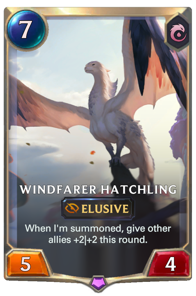 Windfarer Hatchling. When I'm summoned, give other allies +2|+2 this round.