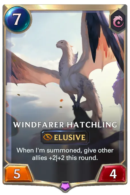 Windfarer Hatchling. When I'm summoned, give other allies +2|+2 this round.
