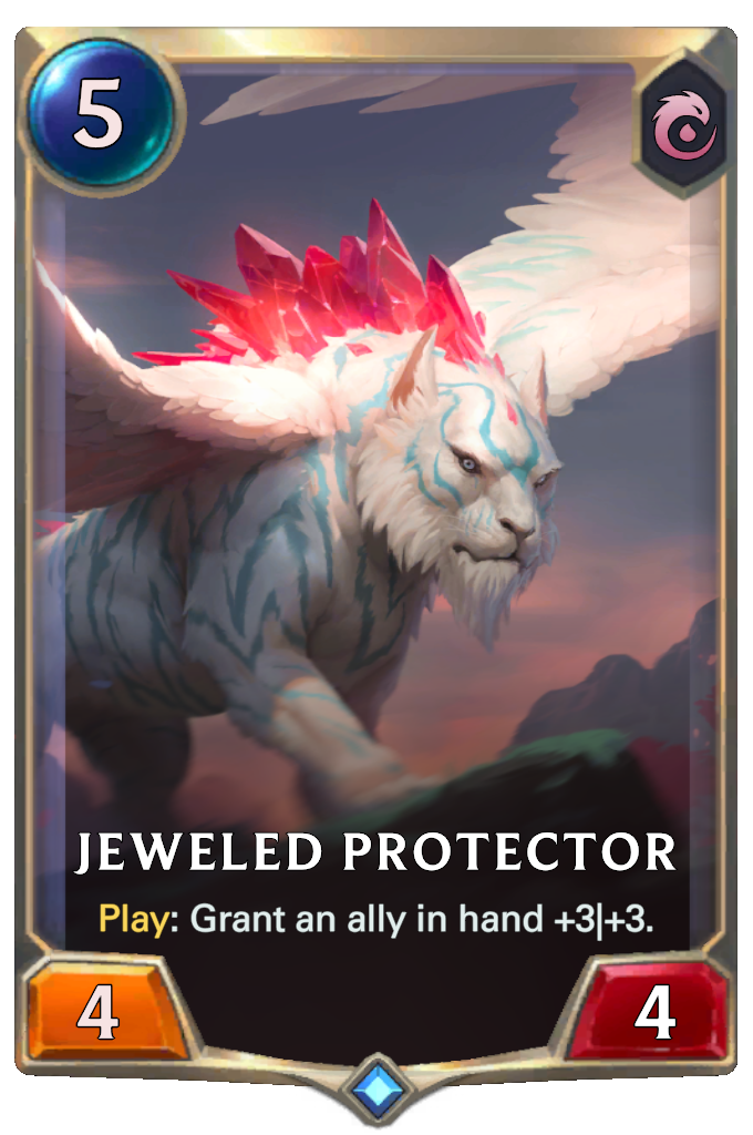 Jeweled Protector. Play: Grant an ally in hand +3|+3.