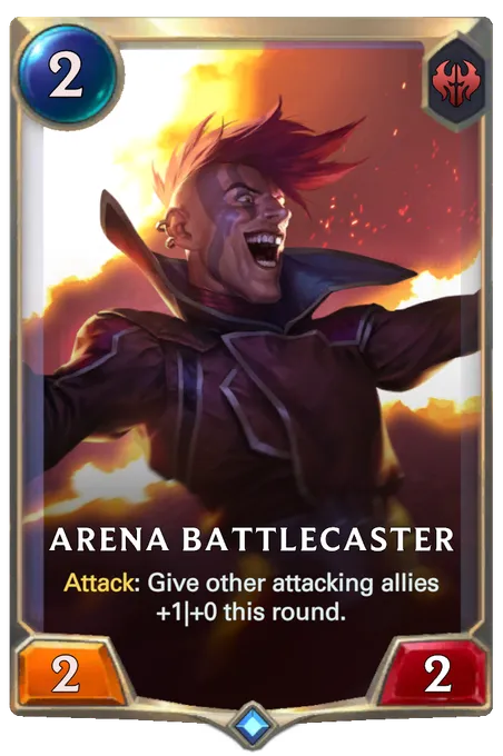 Arena Battlecaster. Attack: Give other attacking allies +1|+0 this round.