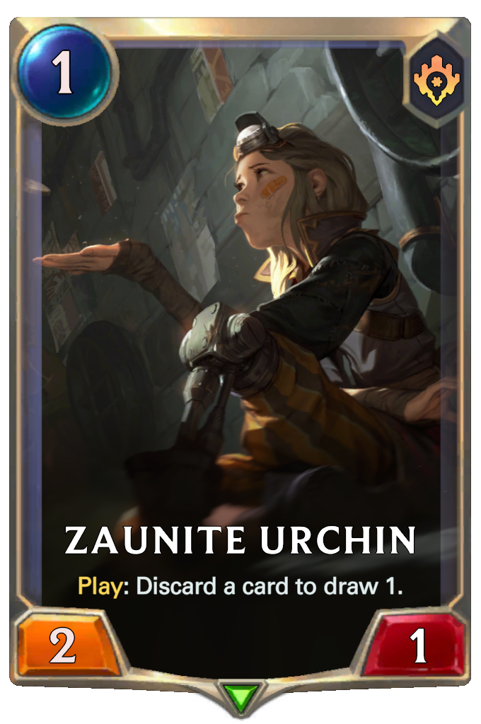 Zaunite Urchin. Play: Discard a card to draw 1.