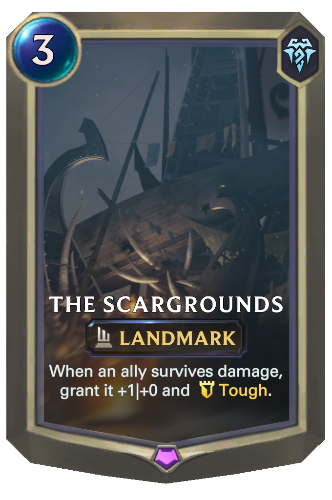 The Scargrounds. When an ally survives damage, grant it +1|+0 and Tough.