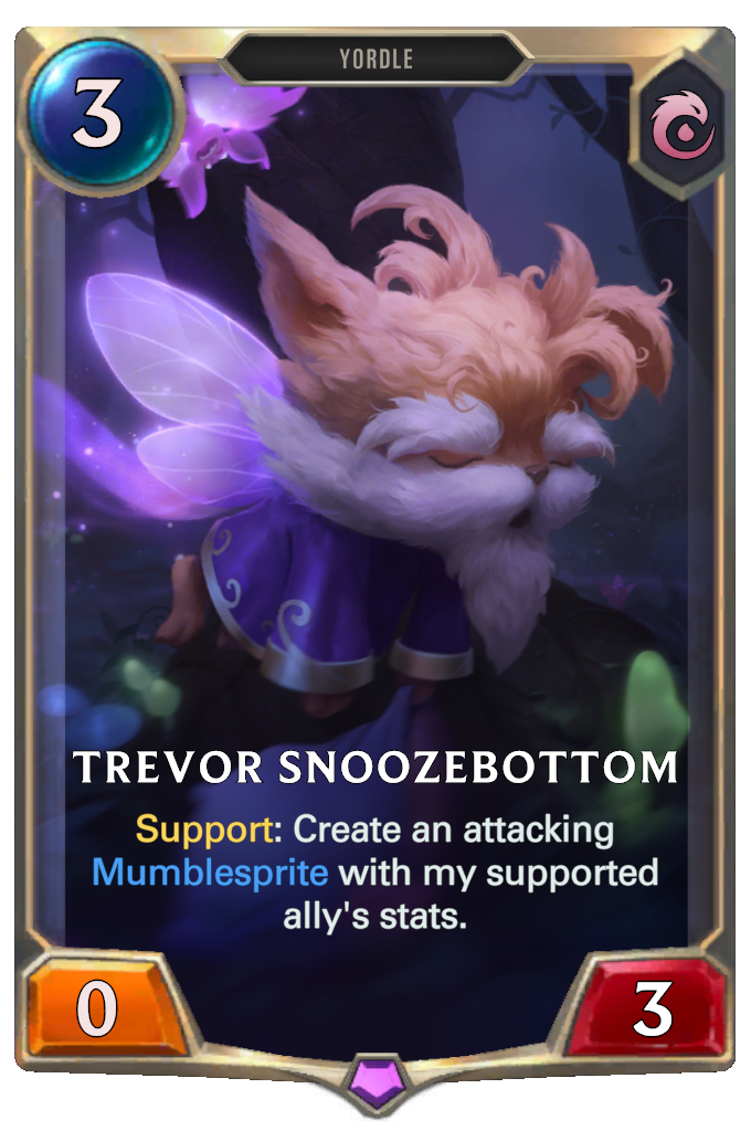 Trevor Snoozebottom. Support: Create an attacking Mumblesprite with my supported ally's stats.