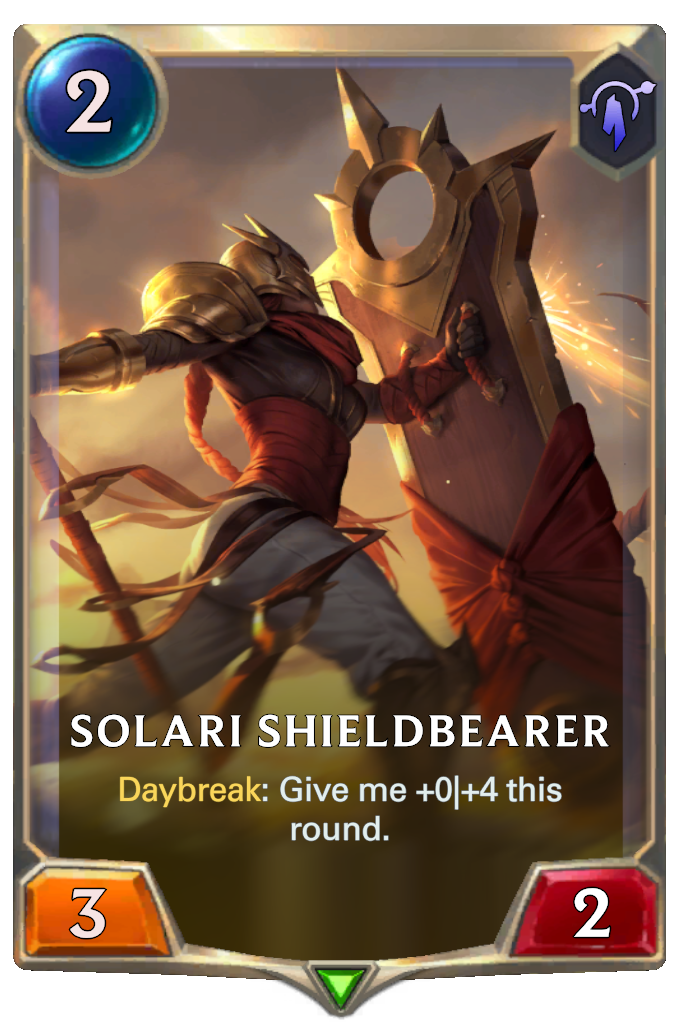 Solari Shieldbearer. Daybreak: Give me +0|+4 this round.