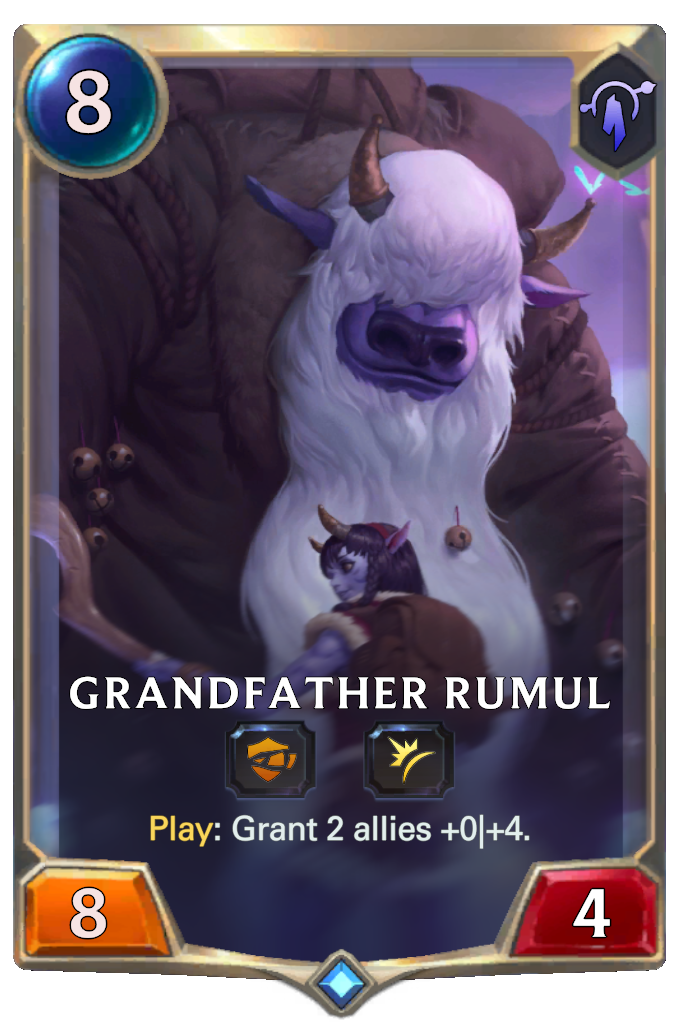 Grandfather Rumul. Play: Grant 2 allies +0|+4.