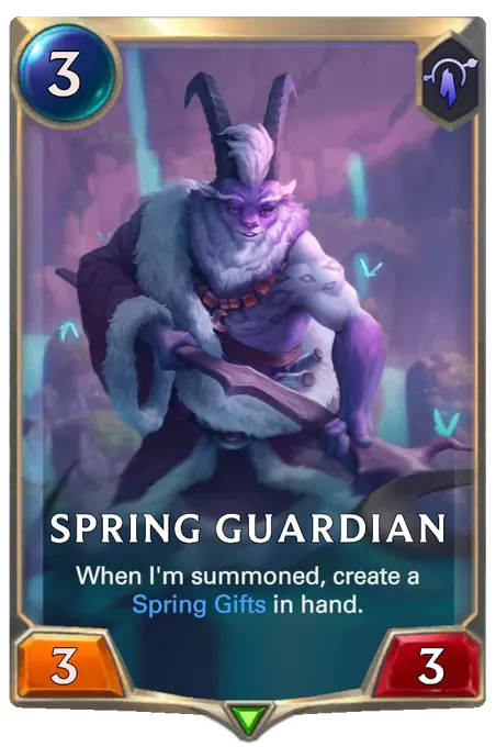 Spring Guardian. When I'm summoned, create a Spring Gifts in hand.