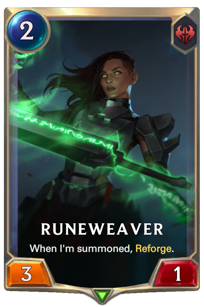 Runeweaver. When I'm summoned, Reforge.