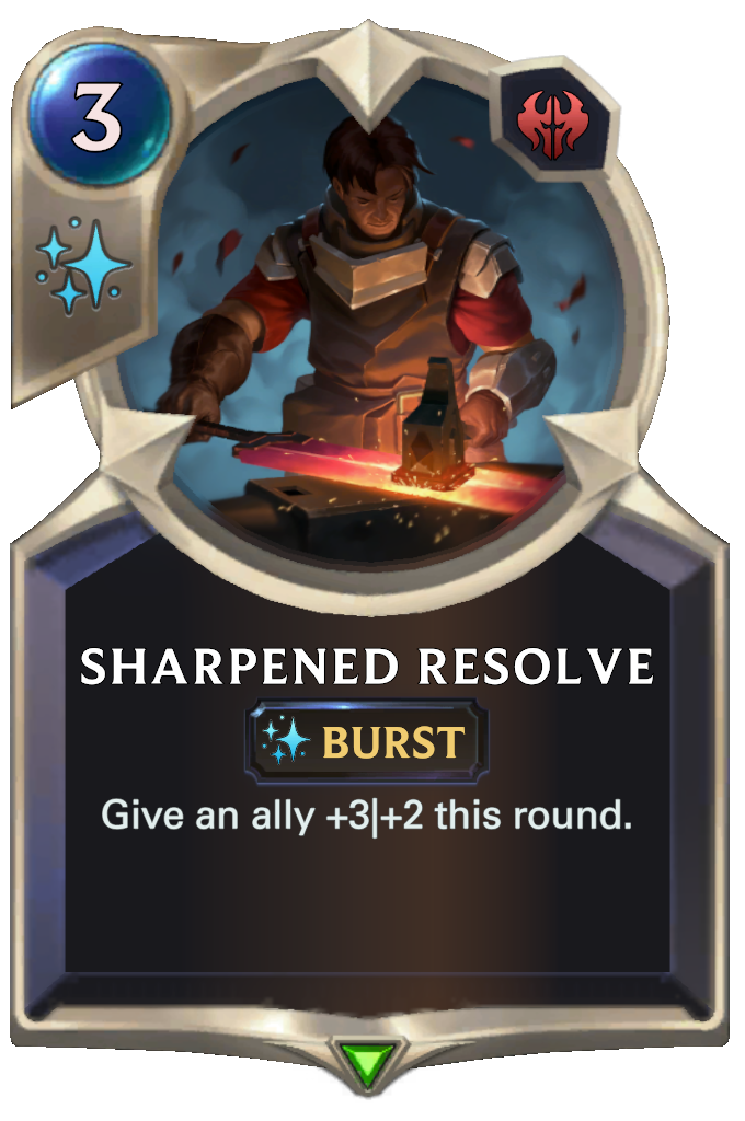 Sharpened Resolve. Give an ally +3|+2 this round.