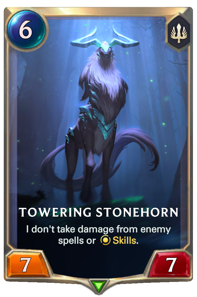 Towering Stonehorn. I don't take damage from enemy spells or Skills.