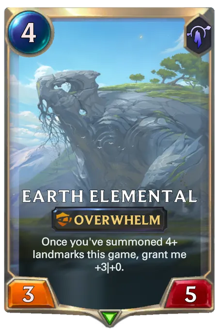 Earth Elemental. Once you've summoned 4+ landmarks this game, grant me +3|+0.