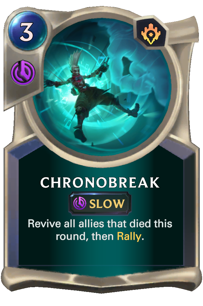 Chronobreak. Revive all allies that died this round, then Rally.