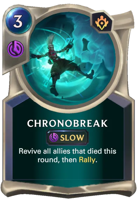 Chronobreak. Revive all allies that died this round, then Rally.