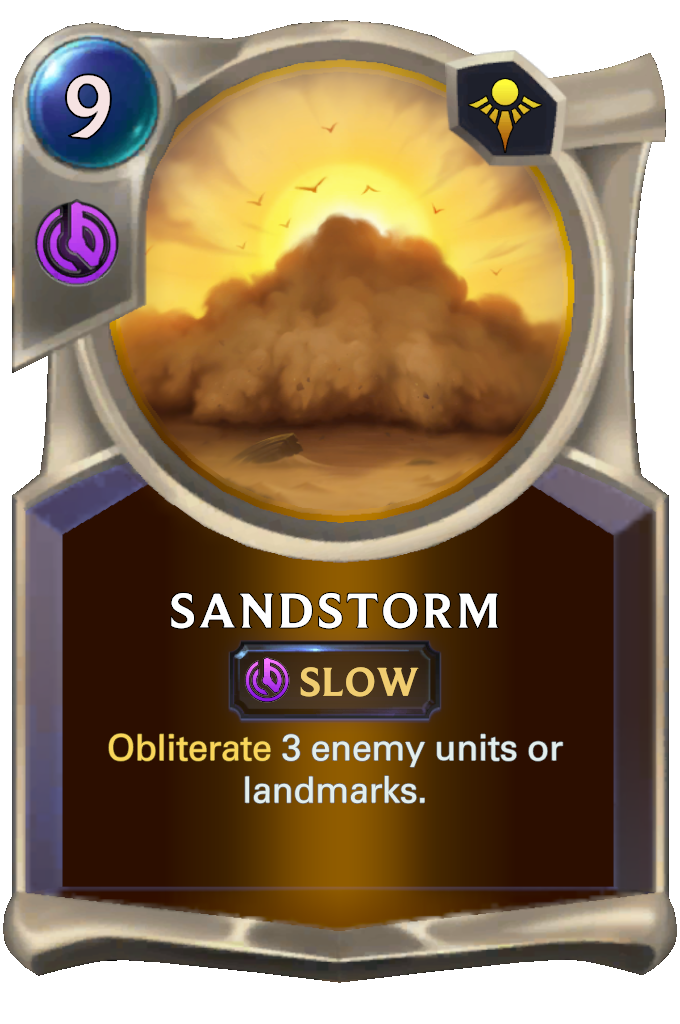 Sandstorm. Obliterate 3 enemy units or landmarks.