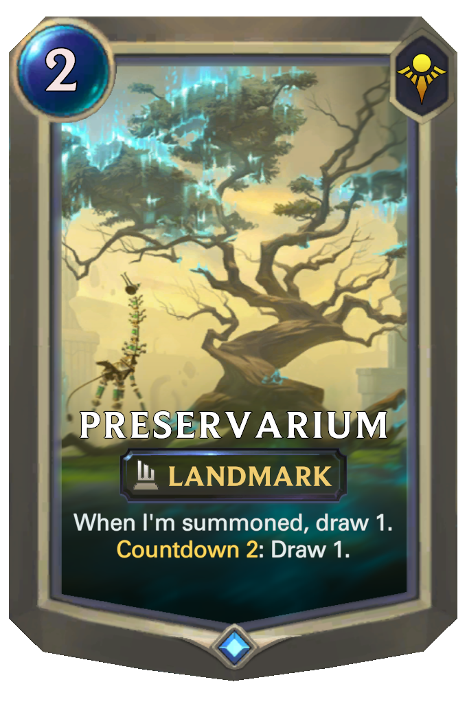 Preservarium. When I'm summoned, draw 1. Countdown 2: Draw 1.