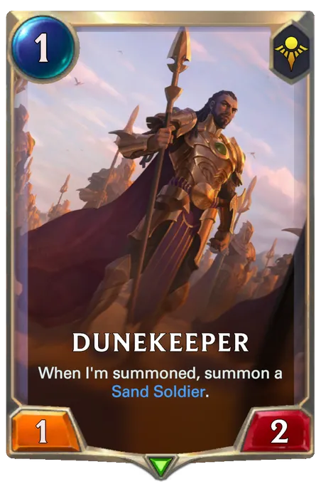 Dunekeeper. When I'm summoned, summon a Sand Soldier.