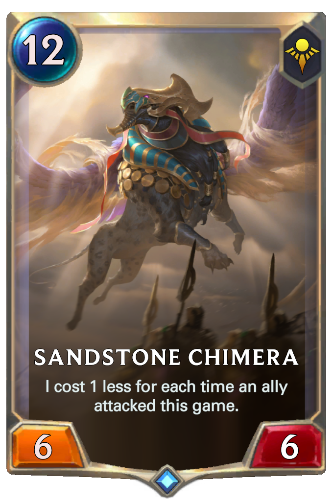 Sandstone Chimera. I cost 1 less for each time an ally attacked this game.