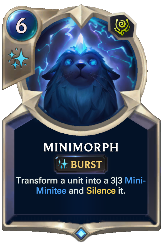 Minimorph. Transform a unit into a 3|3 Mini-Minitee and Silence it.