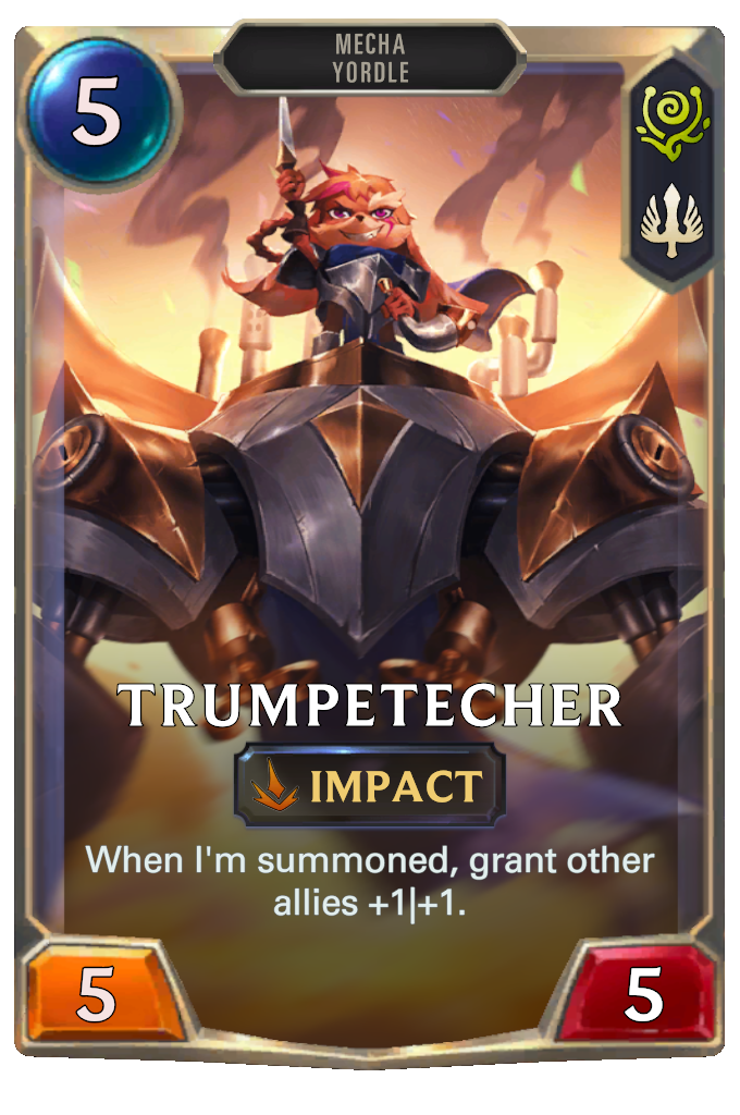 Trumpetecher. When I'm summoned, grant other allies +1|+1.