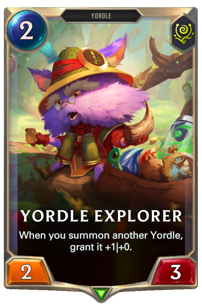 Yordle Explorer. When you summon another Yordle, grant it +1|+0.