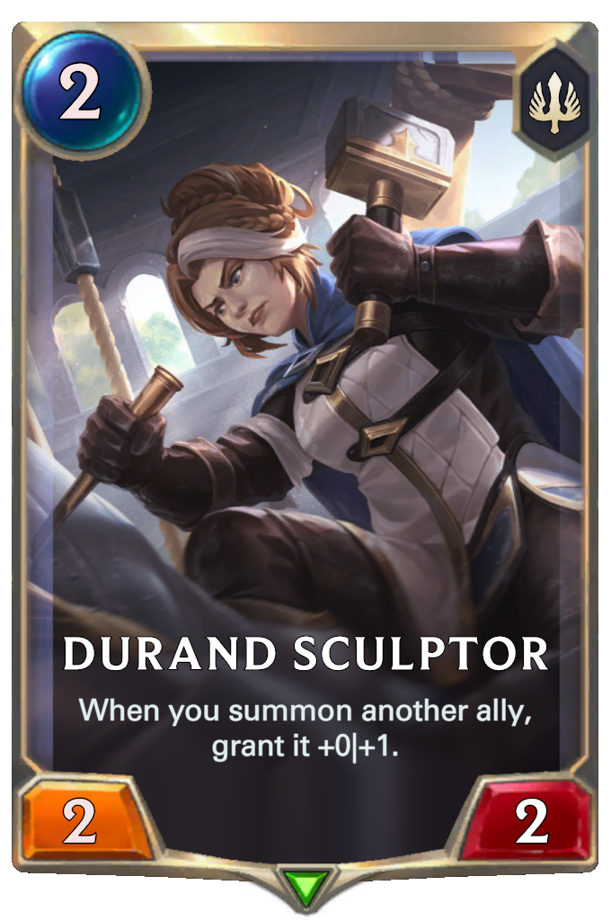 Durand Sculptor. When you summon another ally, grant it +0|+1.