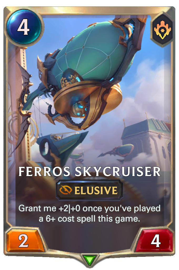 Ferros Skycruiser. Grant me +2|+0 once you've played a 6+ cost spell this game.