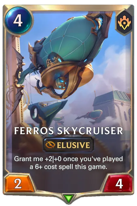 Ferros Skycruiser. Grant me +2|+0 once you've played a 6+ cost spell this game.