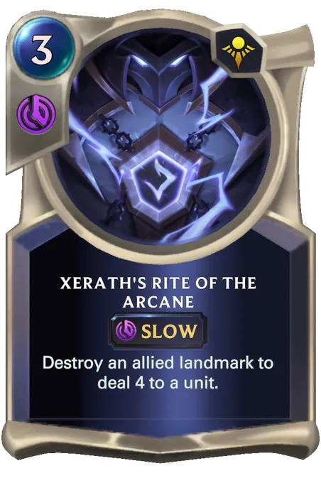 Xerath's Rite of the Arcane. Destroy an allied landmark to deal 4 to a unit.