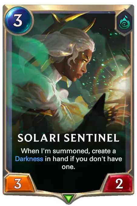 Solari Sentinel. When I'm summoned, create a Darkness in hand if you don't have one.