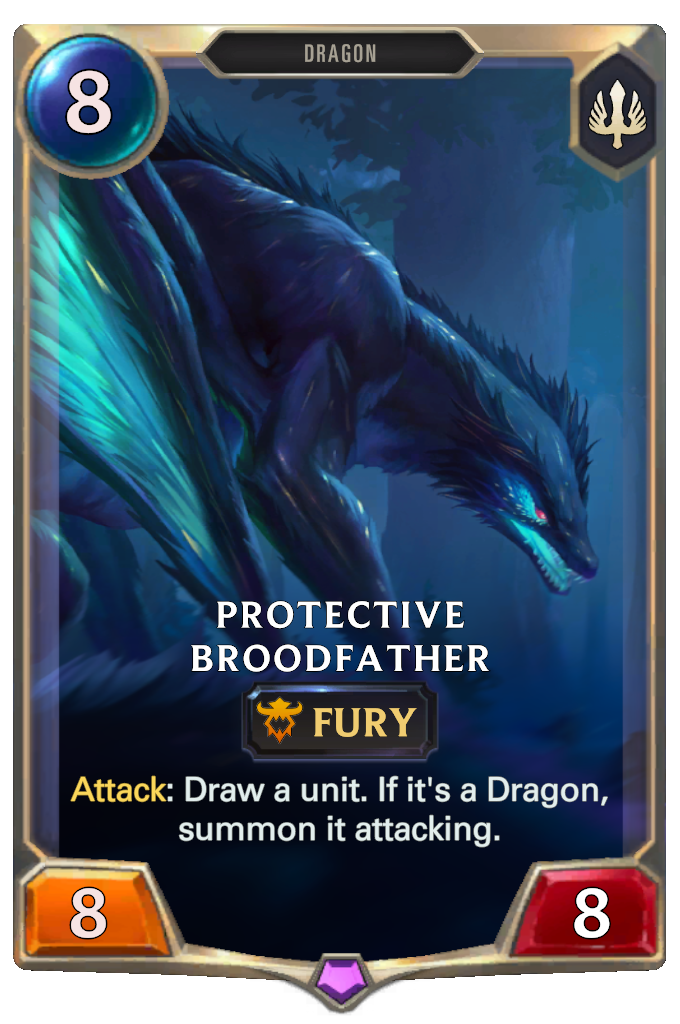 Protective Broodfather. Attack: Draw a unit. If it's a Dragon, summon it attacking.