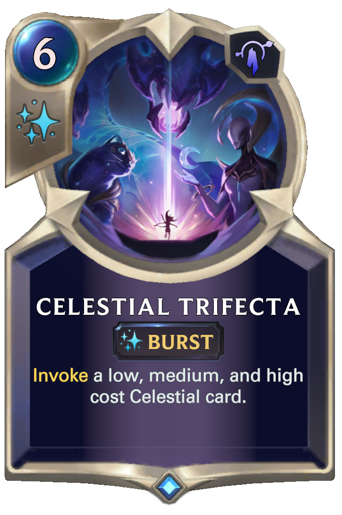 Celestial Trifecta. Invoke a low, medium, and high cost Celestial card.