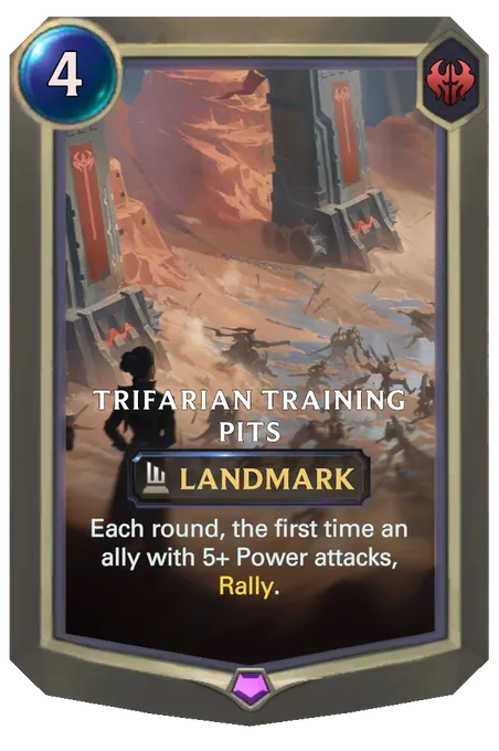 Trifarian Training Pits. Each round, the first time an ally with 5+ Power attacks, Rally.