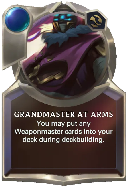 Grandmaster at Arms. You may put any Weaponmaster cards into your deck during deckbuilding.