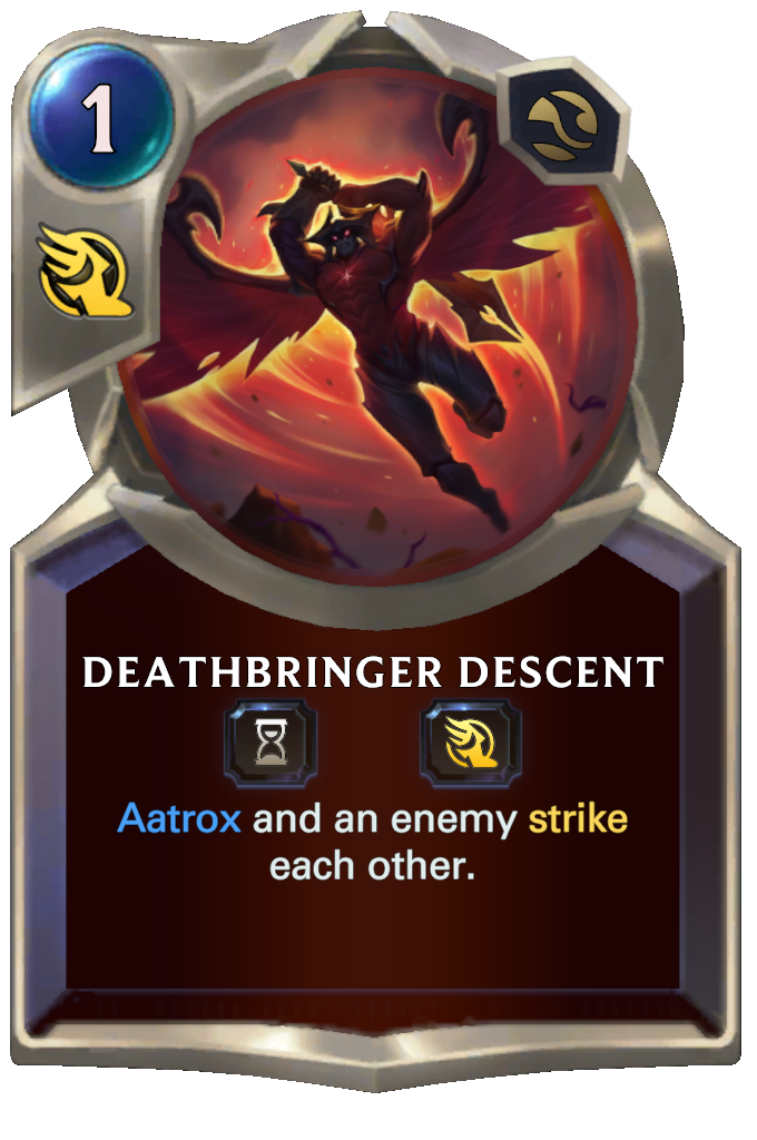 Deathbringer Descent. Aatrox and an enemy strike each other.