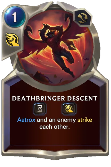 Deathbringer Descent. Aatrox and an enemy strike each other.
