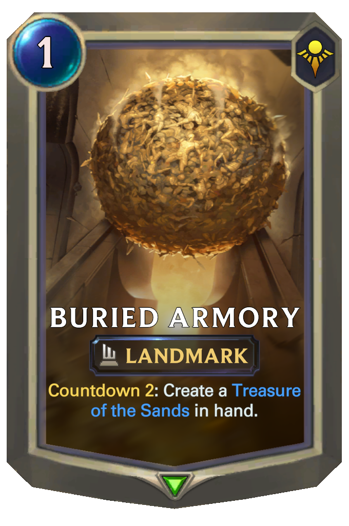 Buried Armory. Countdown 2: Create a Treasure of the Sands in hand.