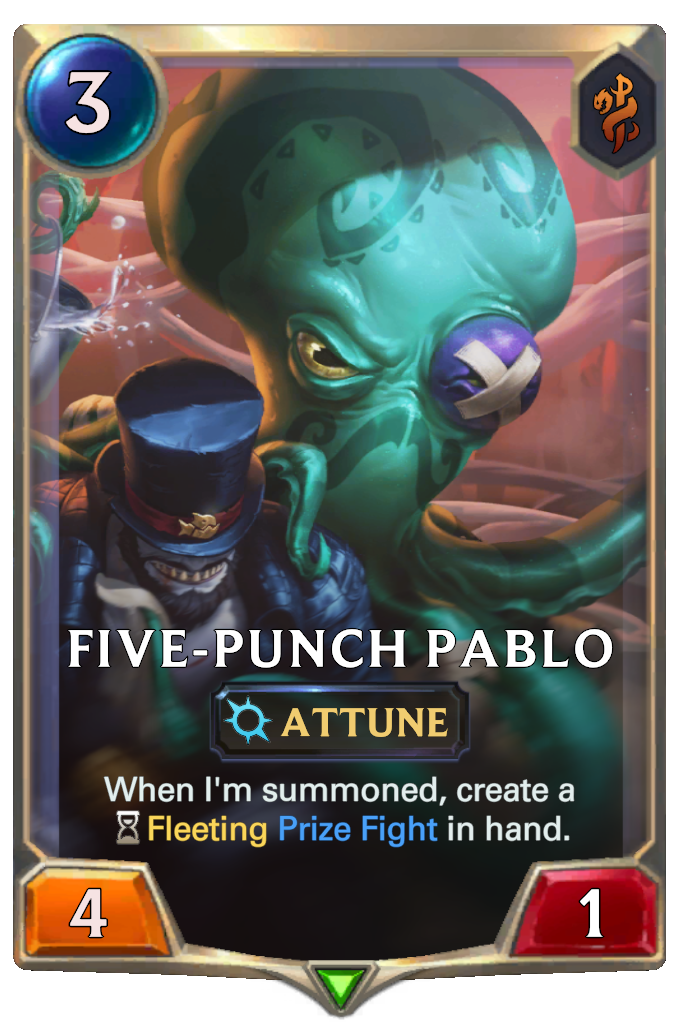 Five-Punch Pablo. When I'm summoned, create a Fleeting Prize Fight in hand.