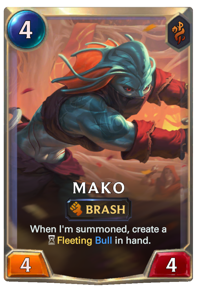 Mako. When I'm summoned, create a Fleeting Bull in hand.