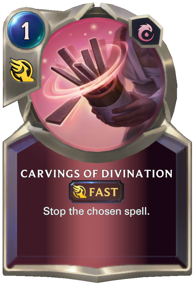 Carvings of Divination. Stop the chosen spell.