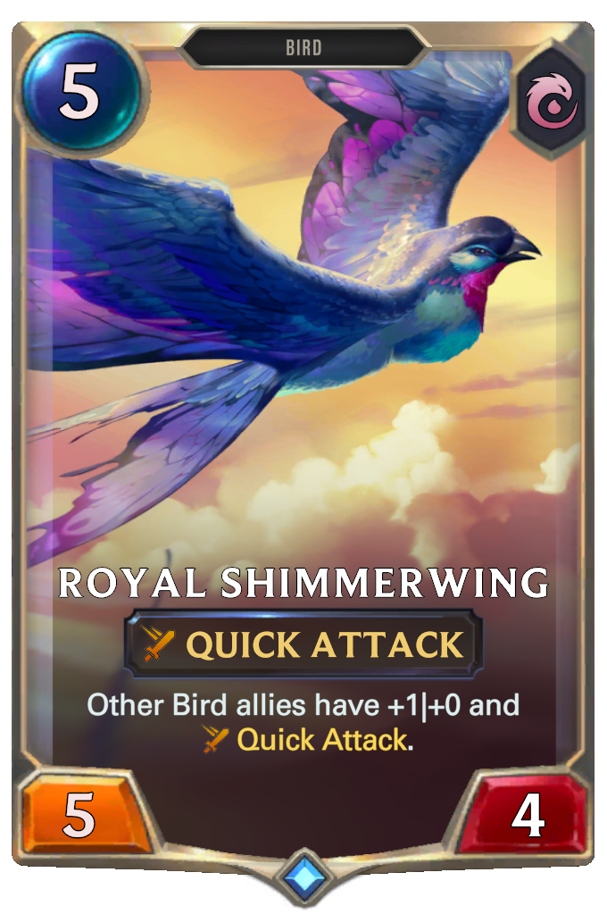 Royal Shimmerwing. Other Bird allies have +1|+0 and Quick Attack.