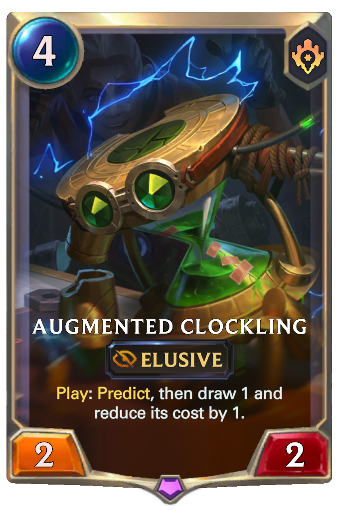 Augmented Clockling. Play: Predict, then draw 1 and reduce its cost by 1.
