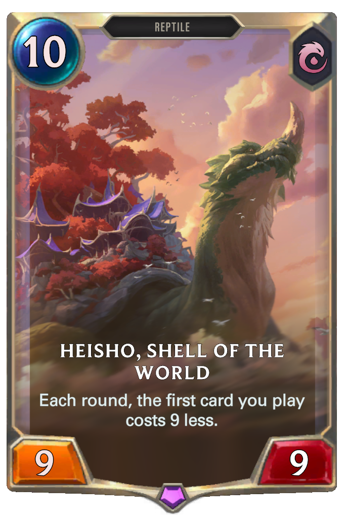 Heisho, Shell of the World. Each round, the first card you play costs 9 less.