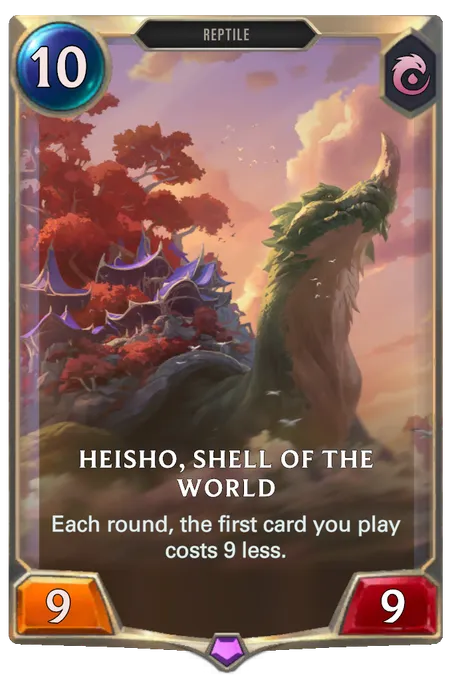 Heisho, Shell of the World. Each round, the first card you play costs 9 less.