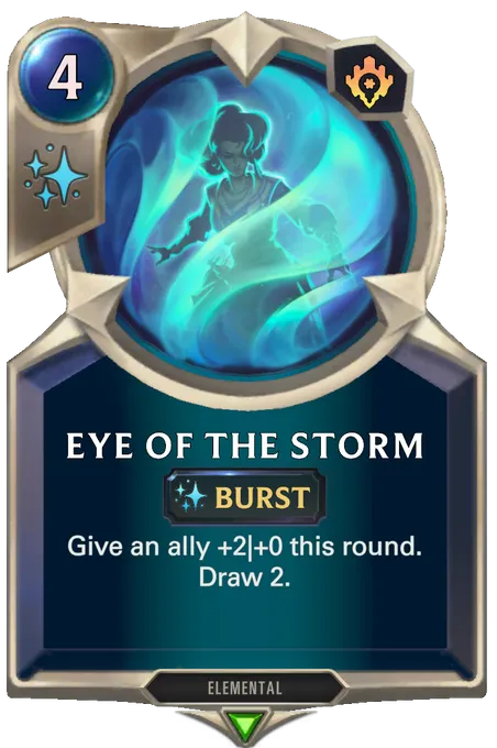 Eye Of The Storm. Give an ally +2|+0 this round. Draw 2.