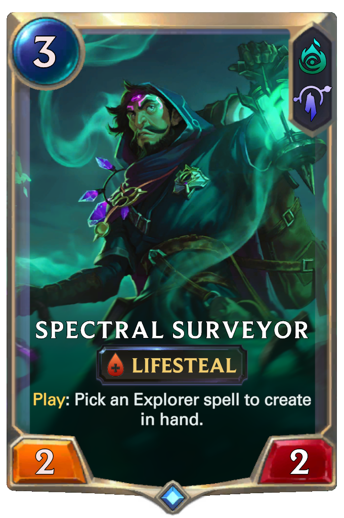Spectral Surveyor. Play: Pick an Explorer spell to create in hand.